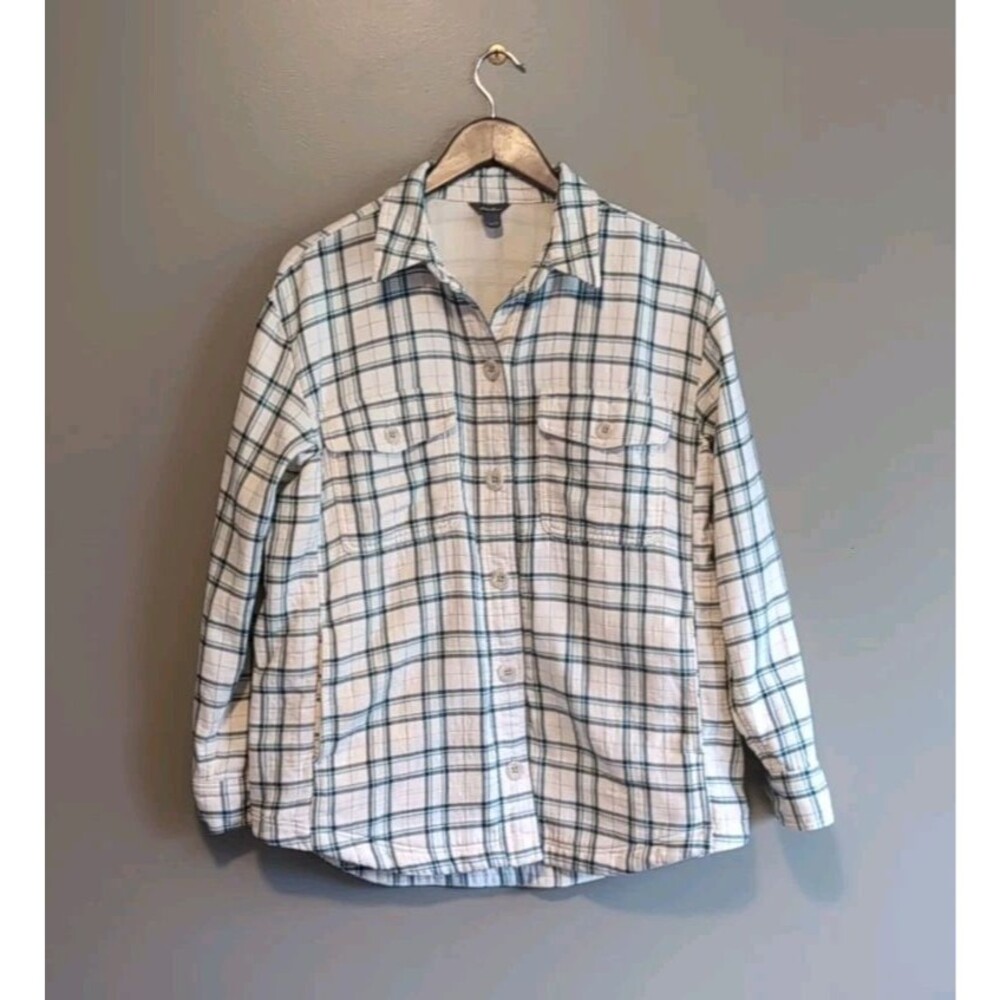 Eddie Bauer Plaid Shacket Womens Medium M Thermal Lined Flannel Shirt Jacket